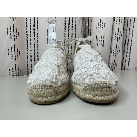 GAIMO Ankle Tie Wedge Espadrilles Sandals EU 40 US 9 Ivory Bridal Made In Spain - Picture 3 of 16